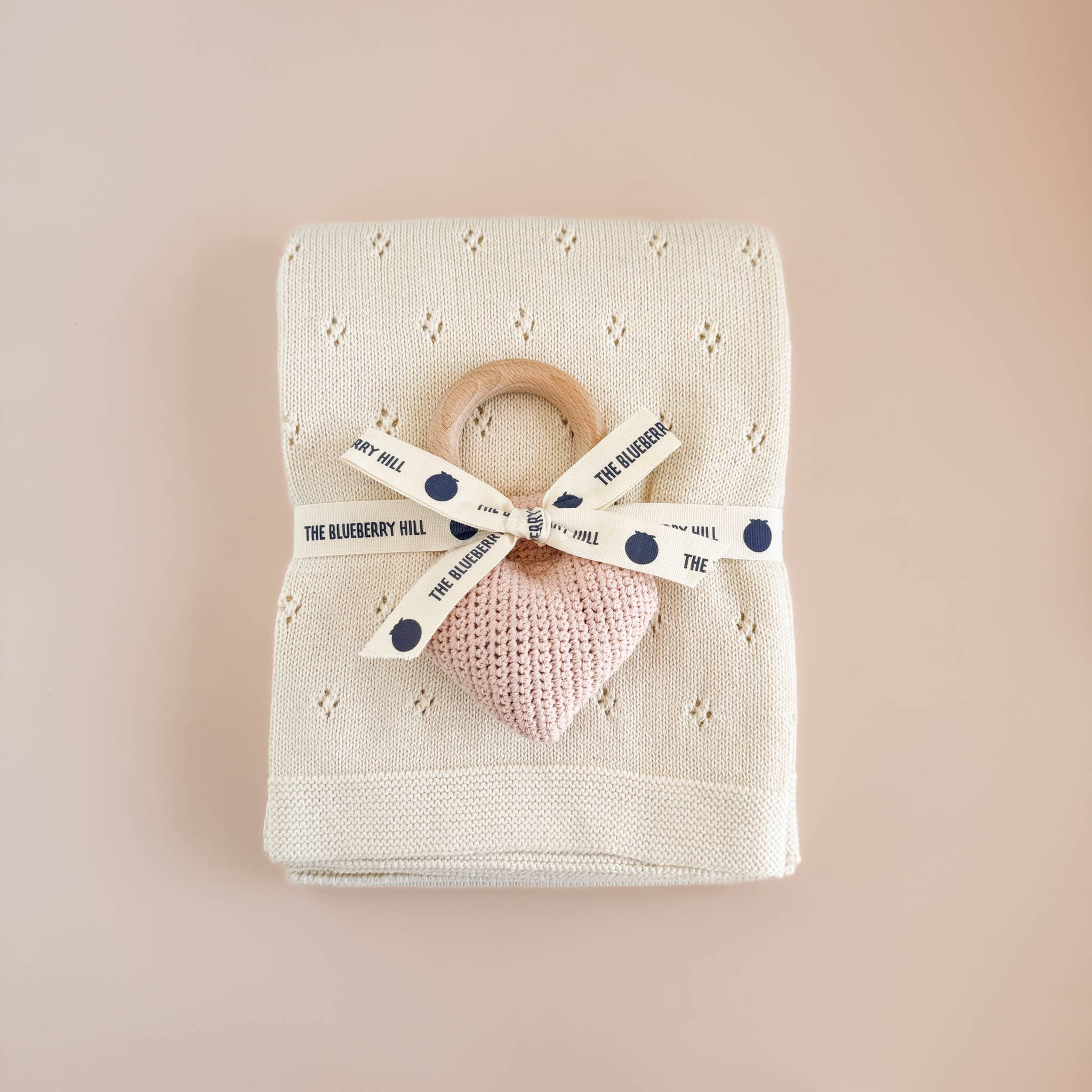 Set Pique Blanket Cream Heart Rattle Cotton Baby Gift