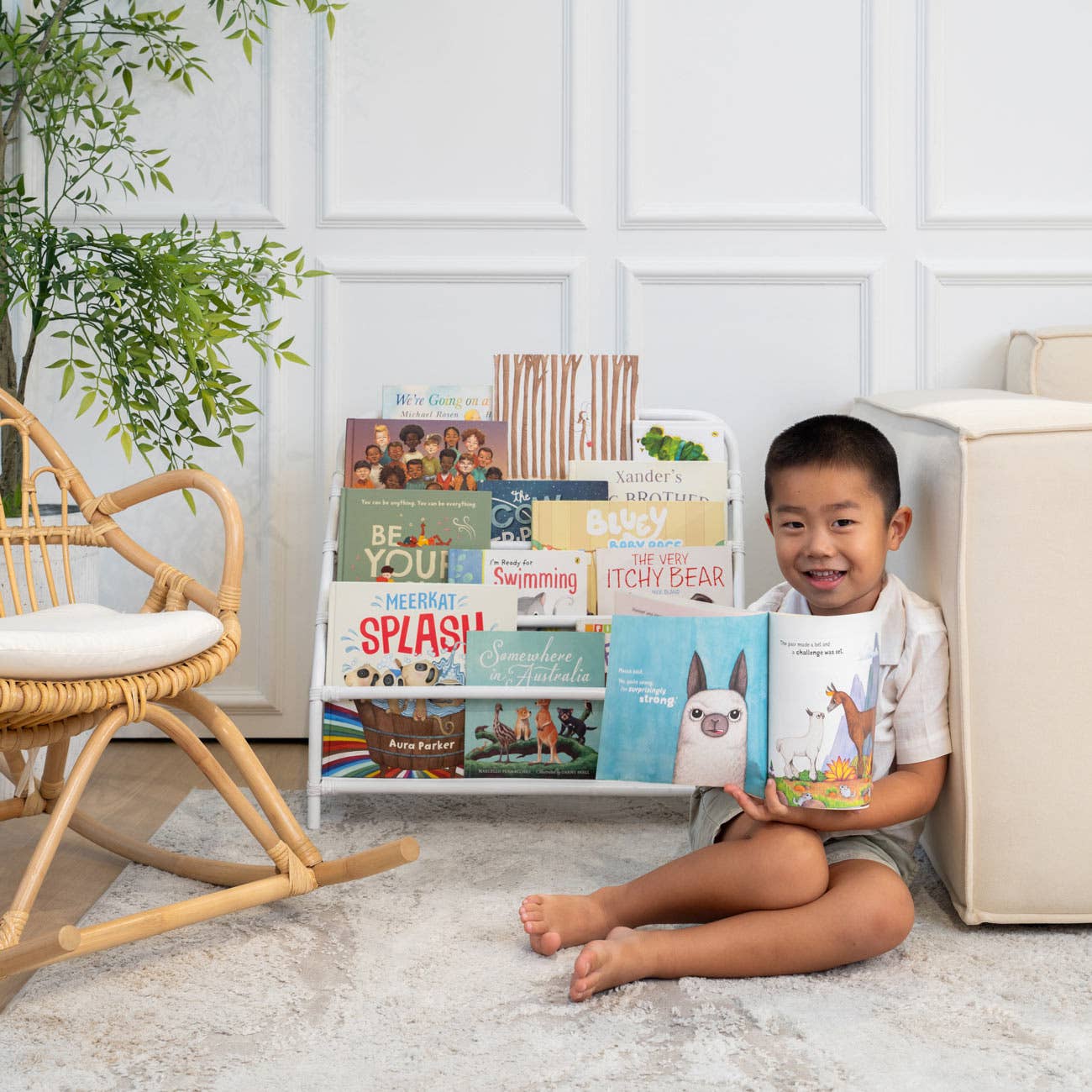 Handcrafted- Elena Kids Montessori Bookshelf (White) -Rattan