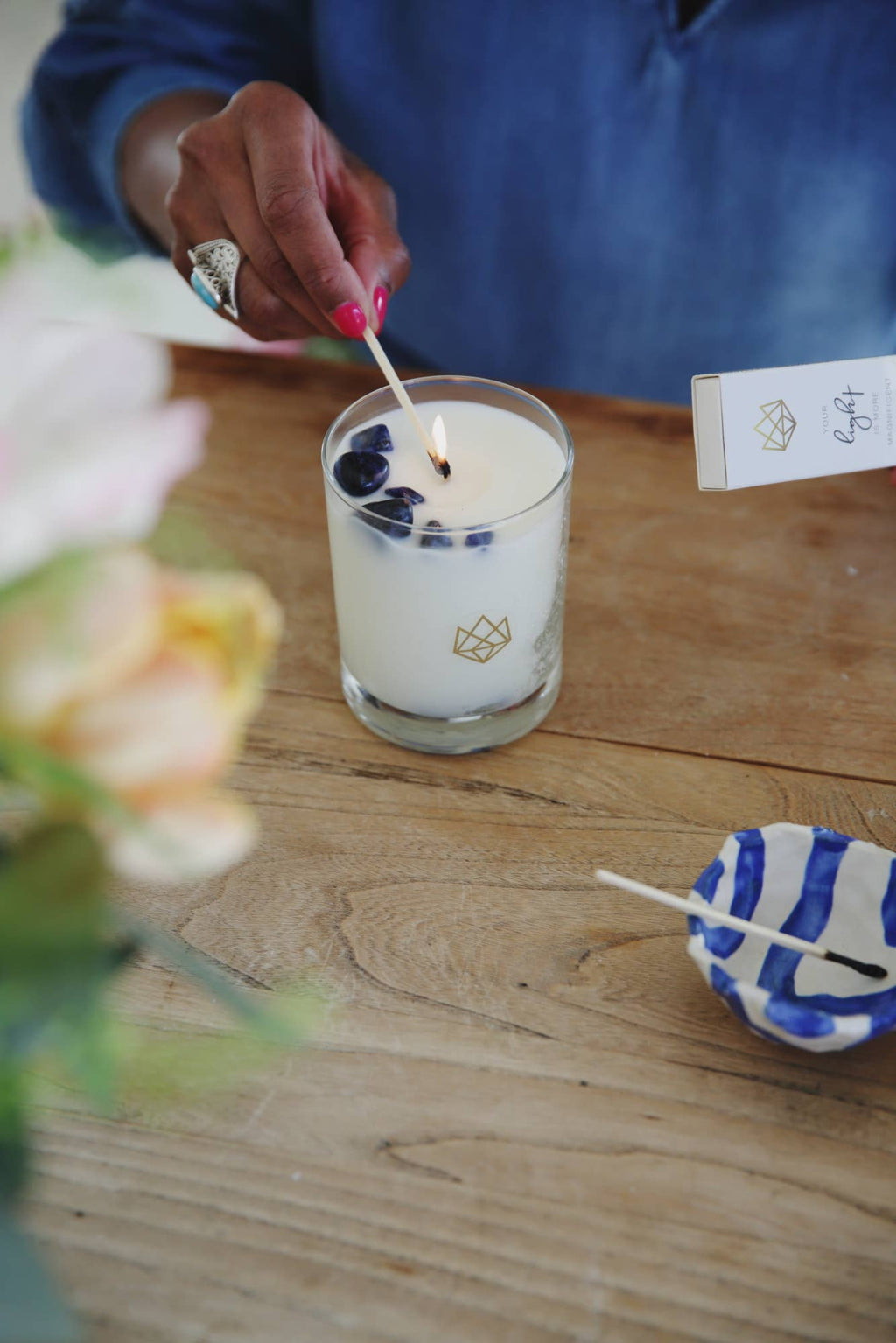 Calm Essential Oil Sodalite Crystal Scented Candle
