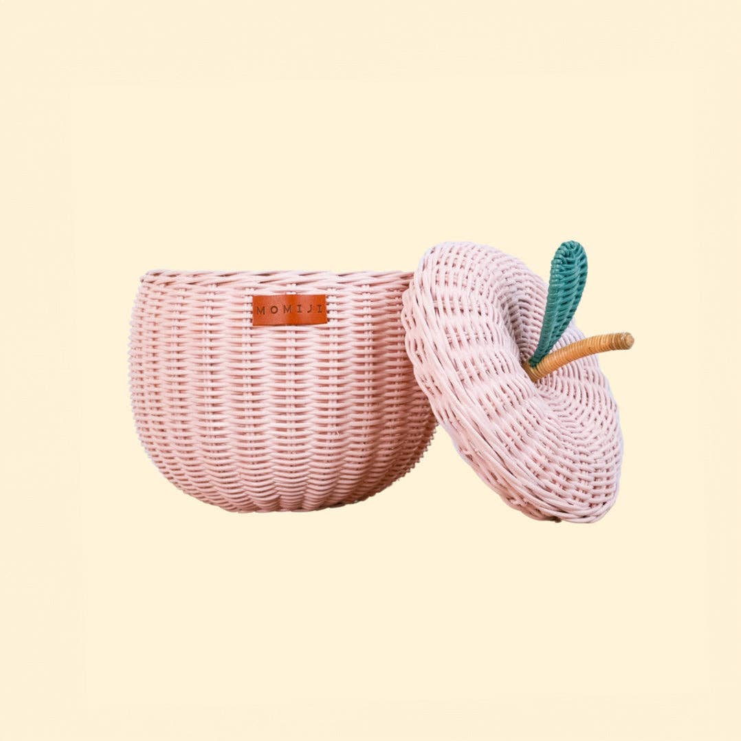 Handcrafted - Apple Basket (Pink) Small - Rattan Wicker