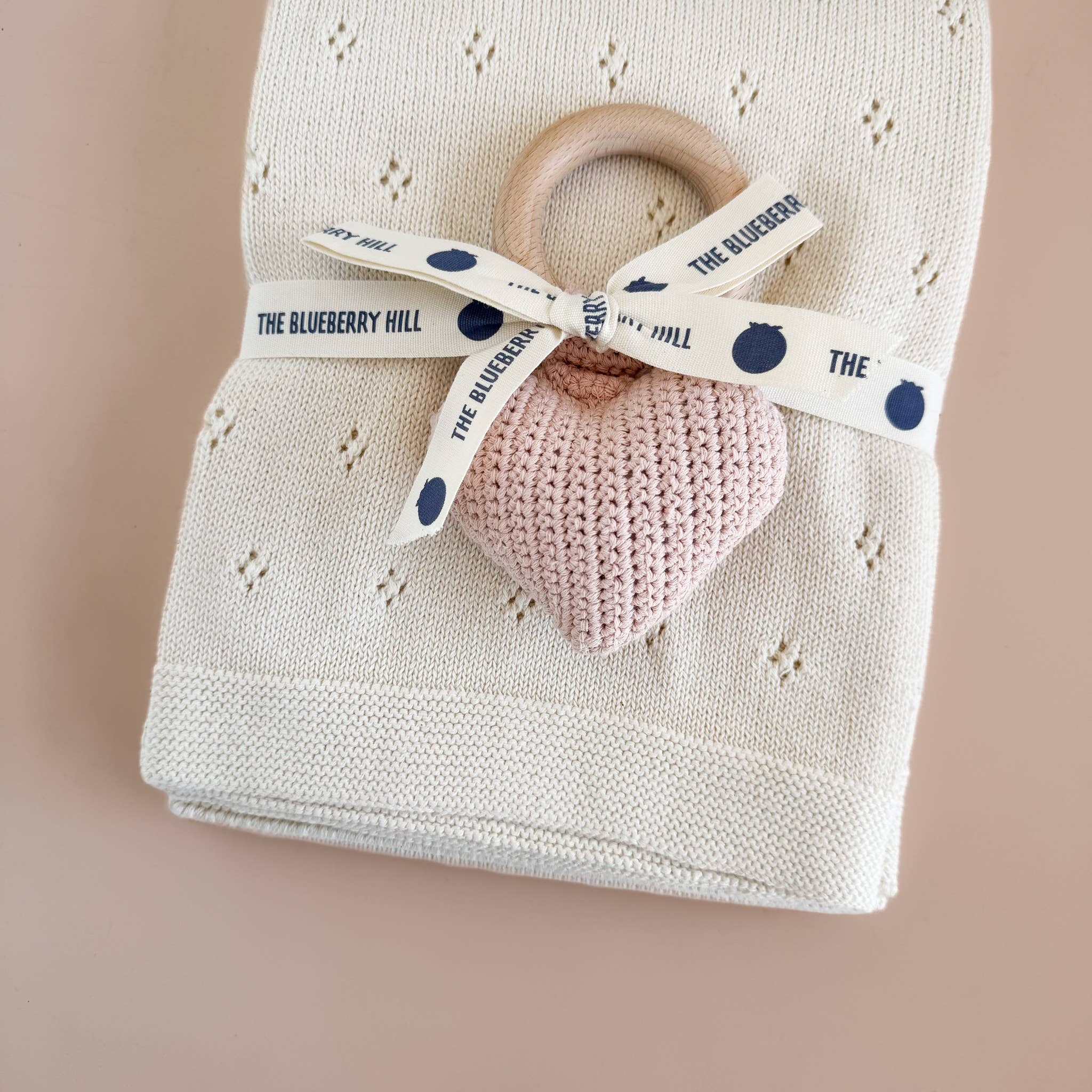 Set Pique Blanket Cream Heart Rattle Cotton Baby Gift