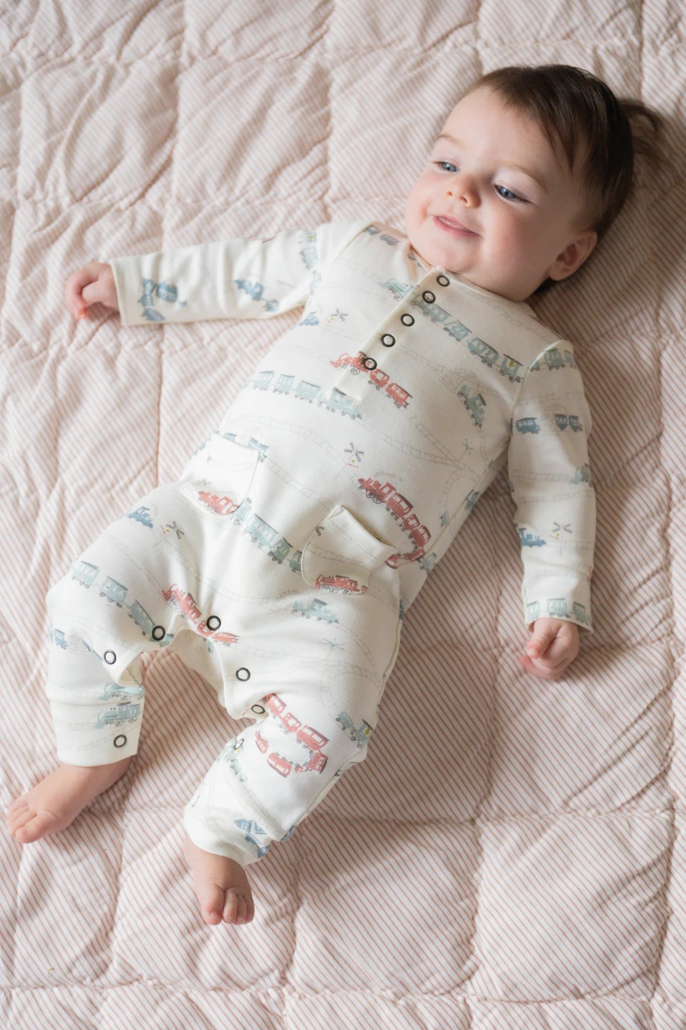 Henley Patch Pocket Romper- Locomotive