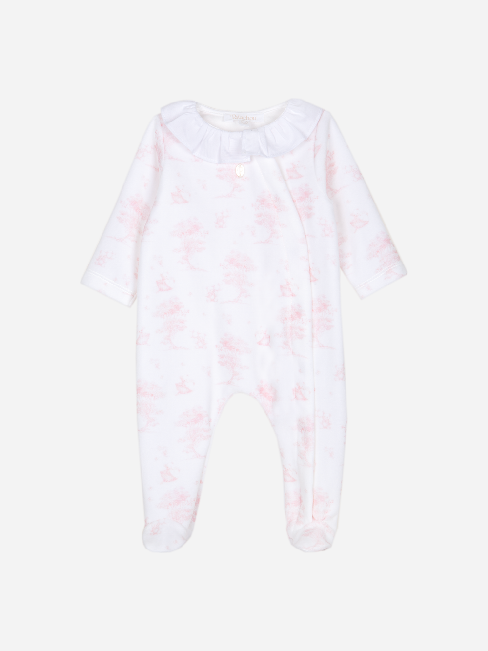 Pink Printed Babygrow with Ruffled Collar