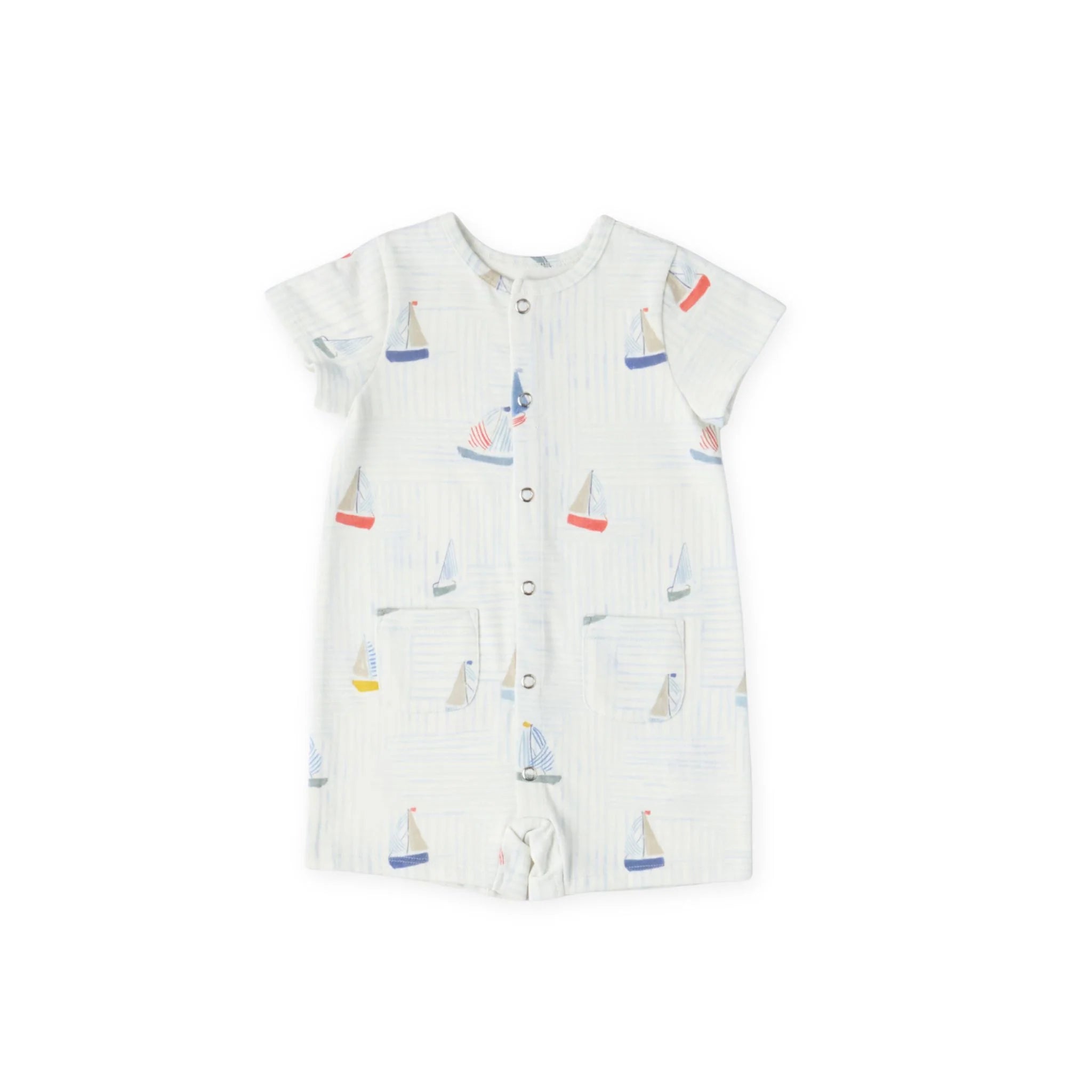 Short Sleeve Pocket Romper- Set Sail