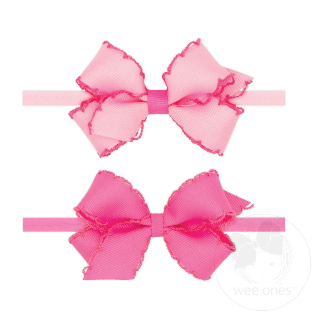 GIFT PACK! Two Mini Grosgrain Bows with Moonstitch Edge on Skinny Nylon Band