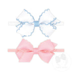 GIFT PACK! Two Mini Grosgrain Bows with Moonstitch Edge on Skinny Nylon Band