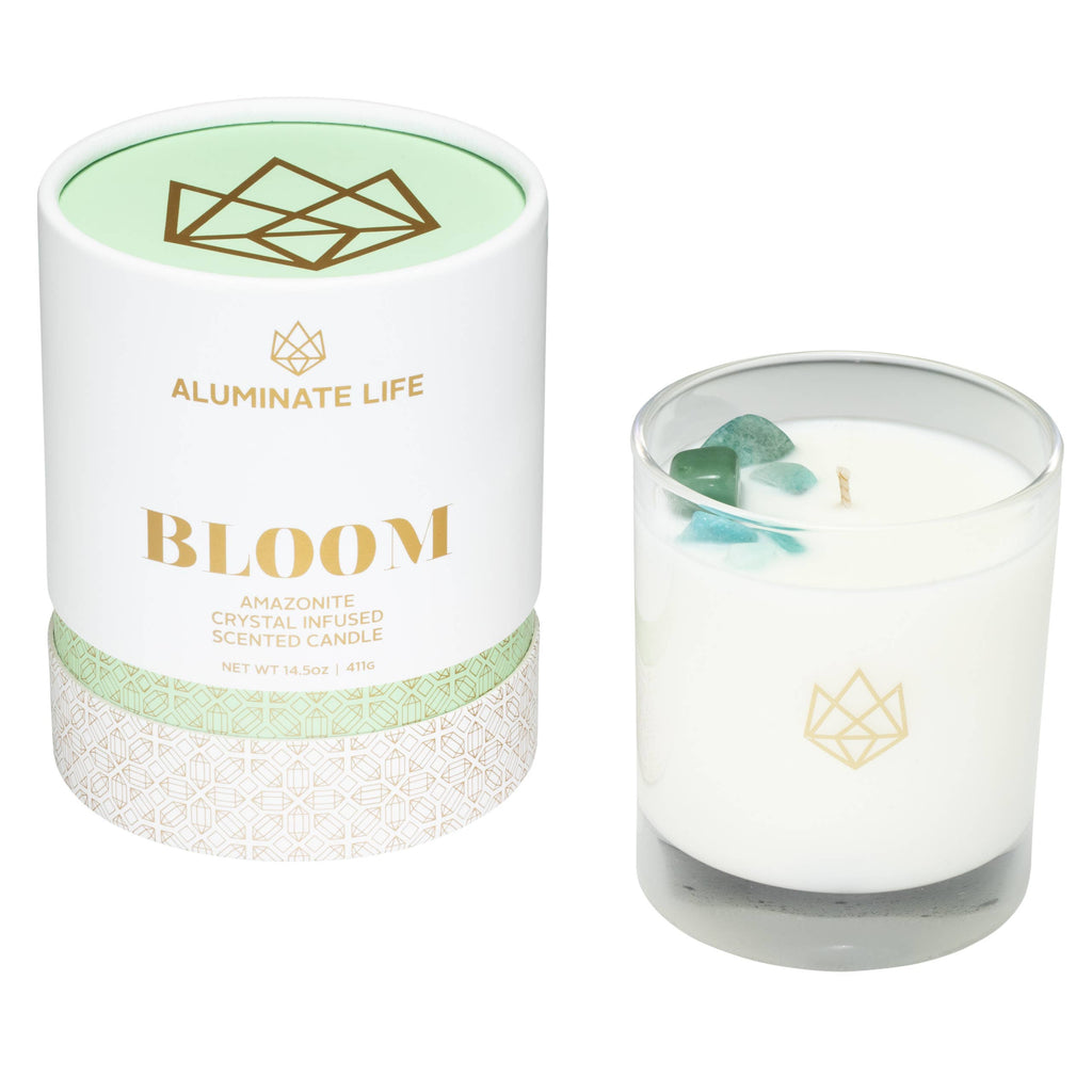 Bloom Crystal Candle 14 oz – Amazonite for Joy & Growth