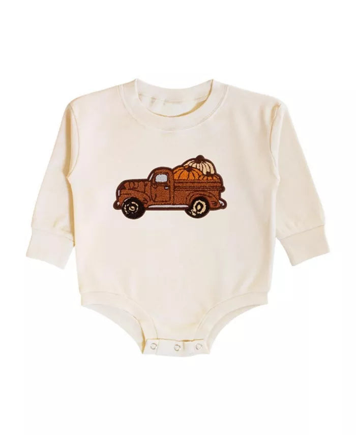 Fall Truck Patch Long Sleeve Romper