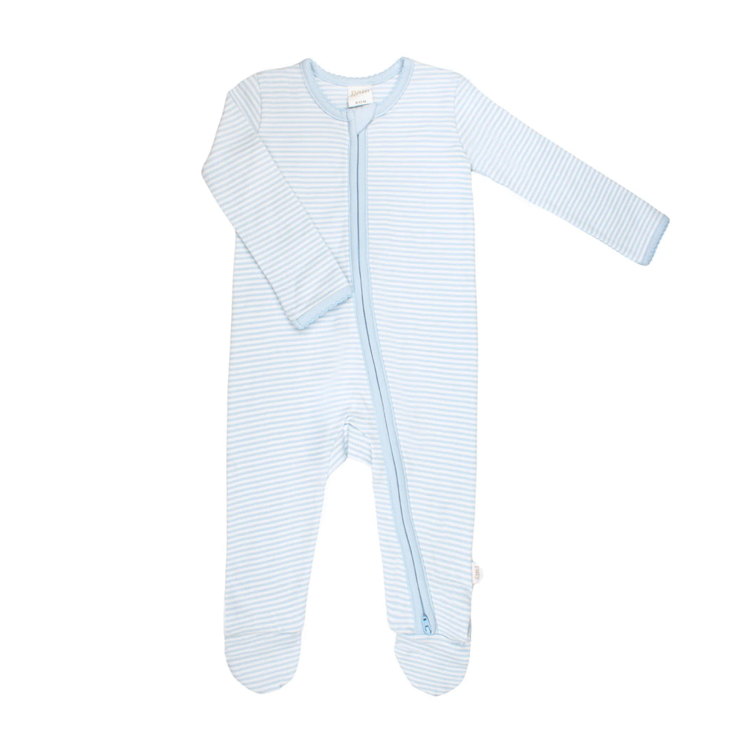 Blue Striped Zipper Footie
