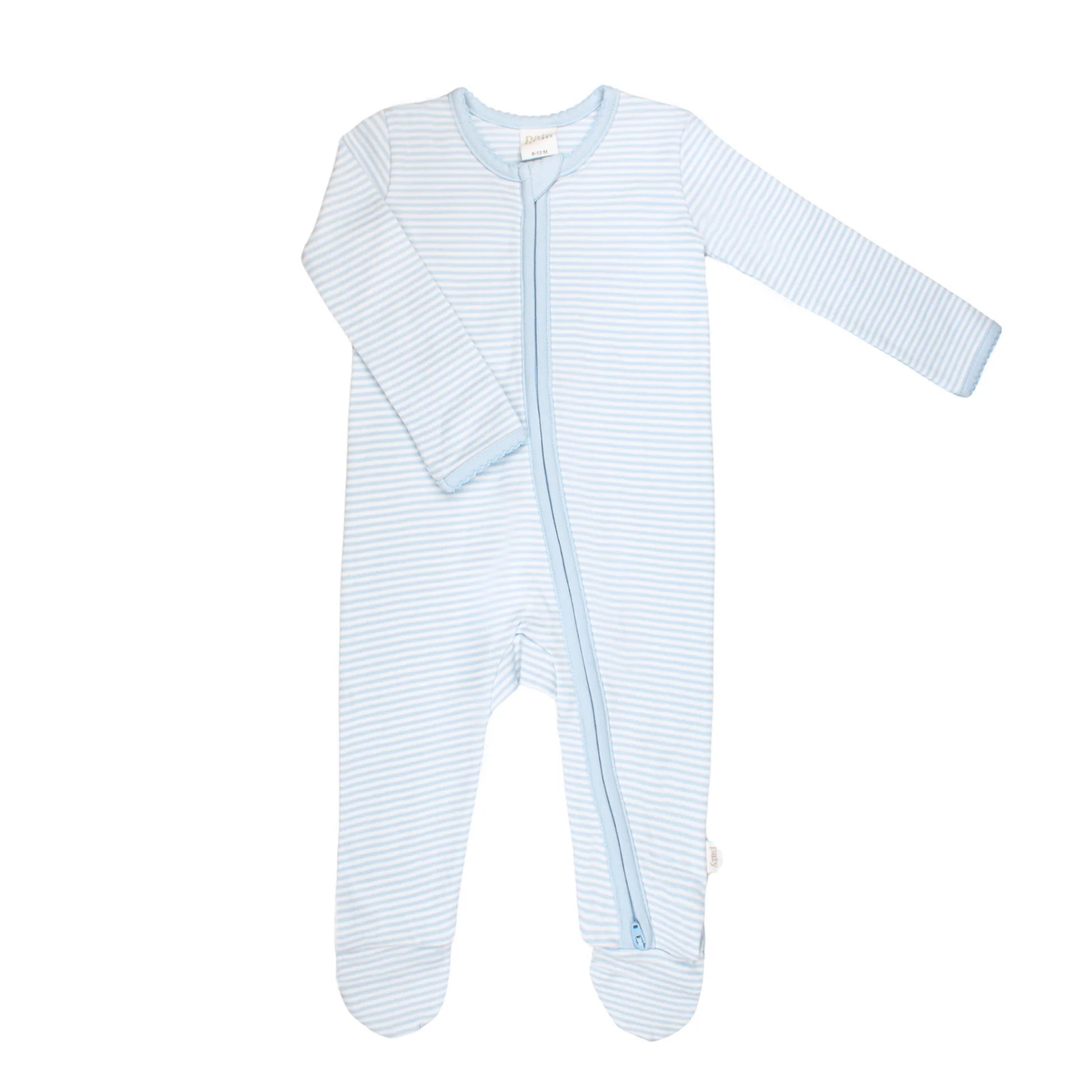Blue Striped Zipper Footie