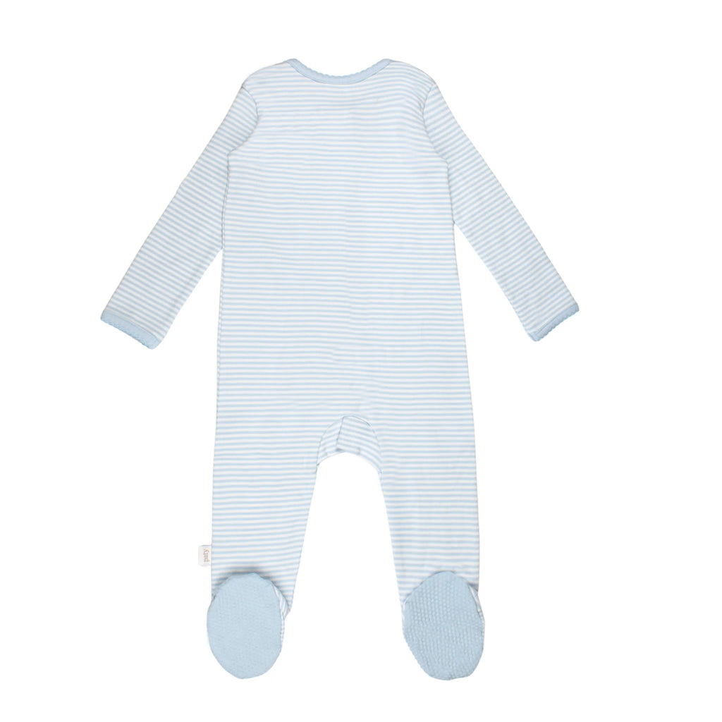 Blue Striped Zipper Footie