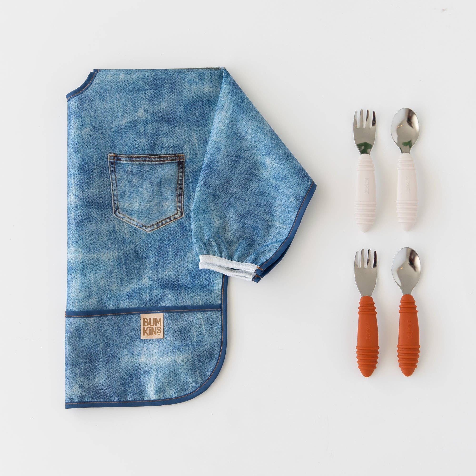 Sleeved Bib: Vintage Denim