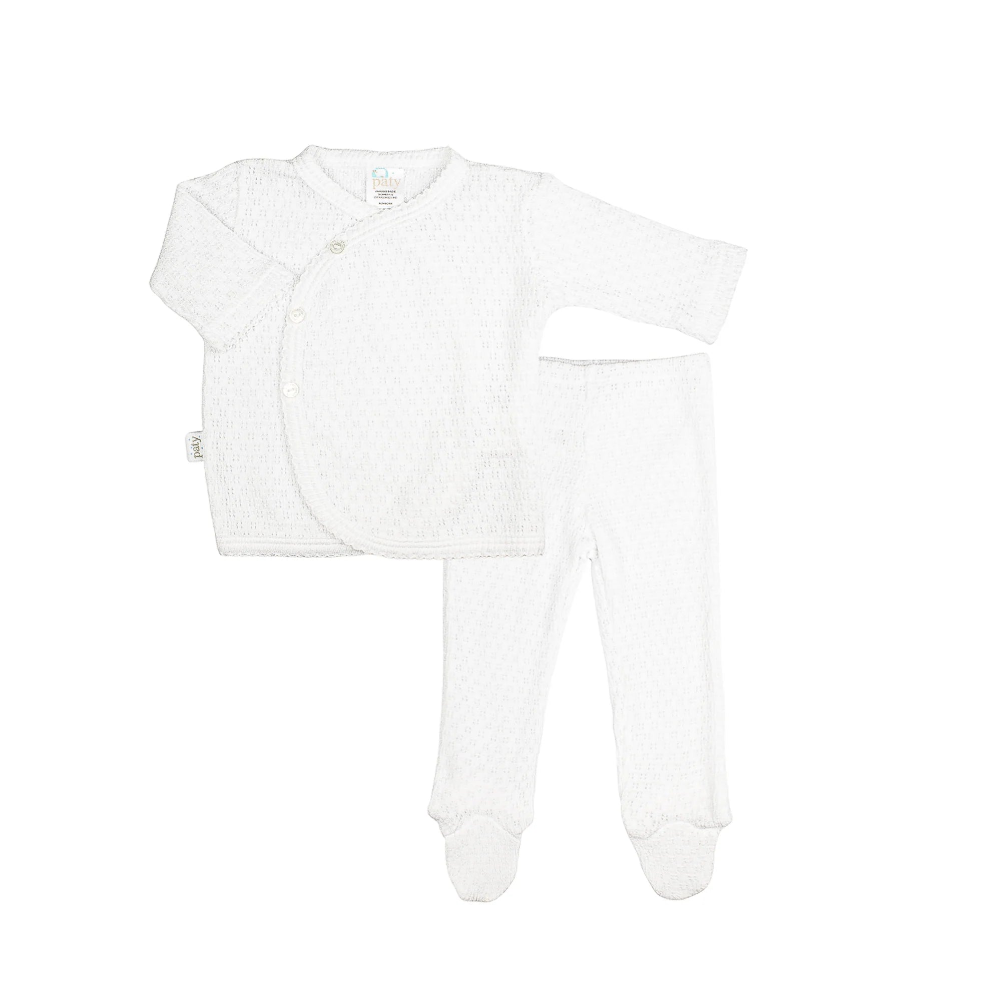White Paty Knit Kimono Footie Set