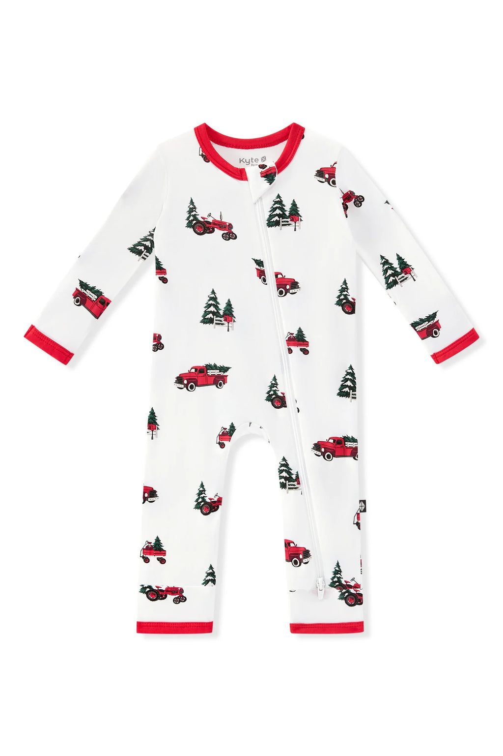 Zippered Romper in Holiday Tree Farm