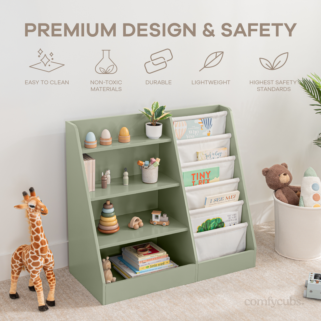 Kids Montessori Book Shelf, Shelves for Toys by Comfy Cubs