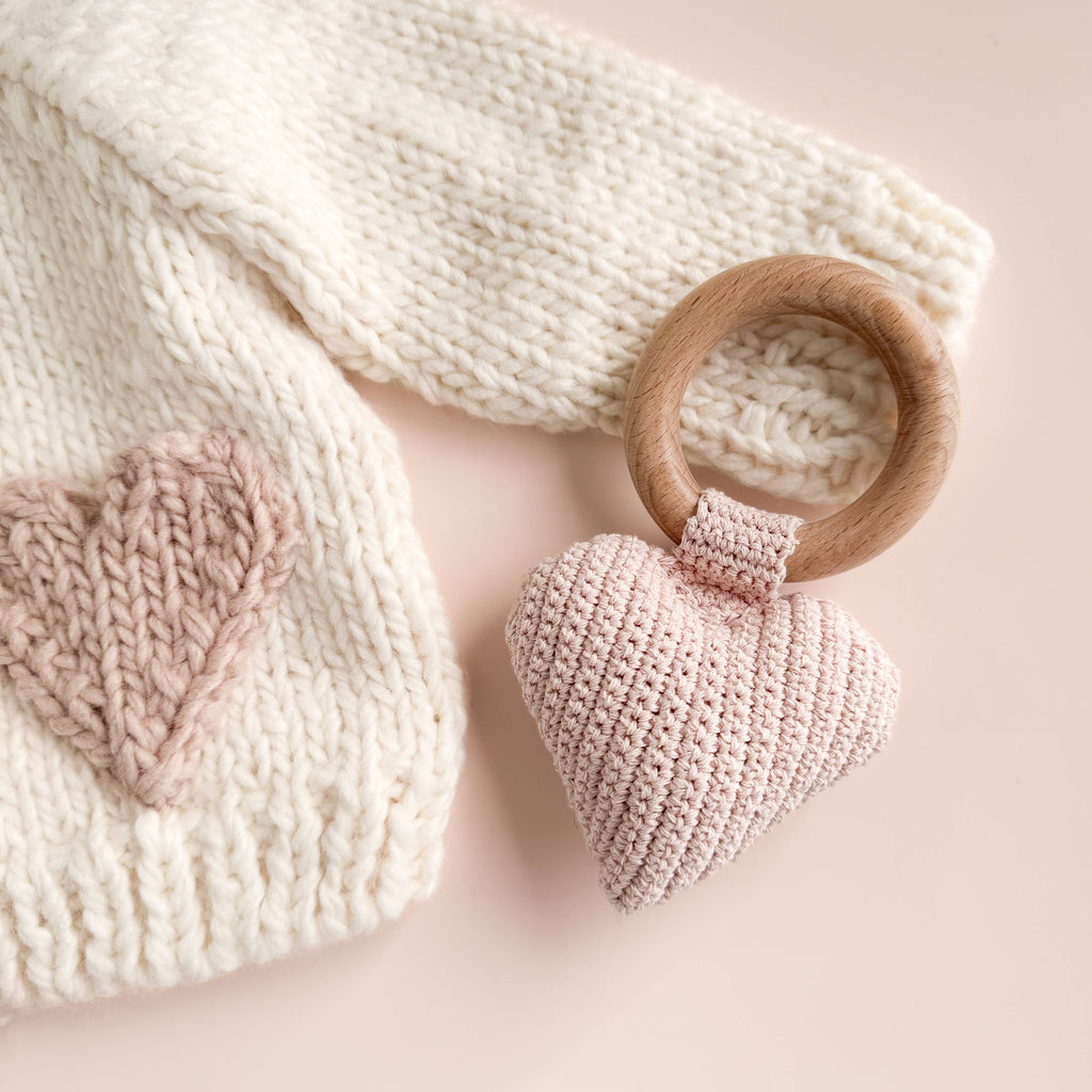 Teether Heart Cotton Crochet Rattle Baby Toy Easter Spring