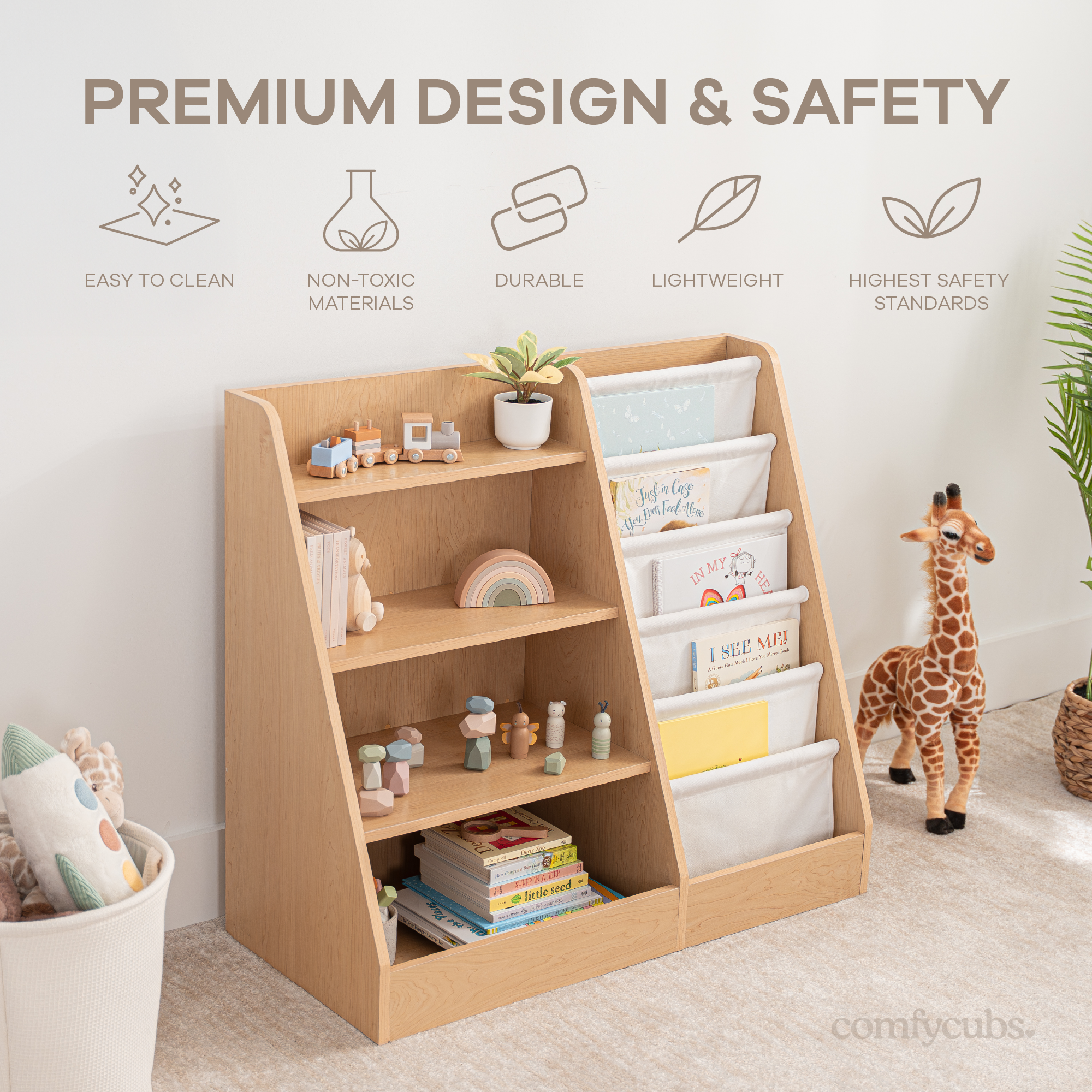 Kids Montessori Book Shelf, Shelves for Toys by Comfy Cubs