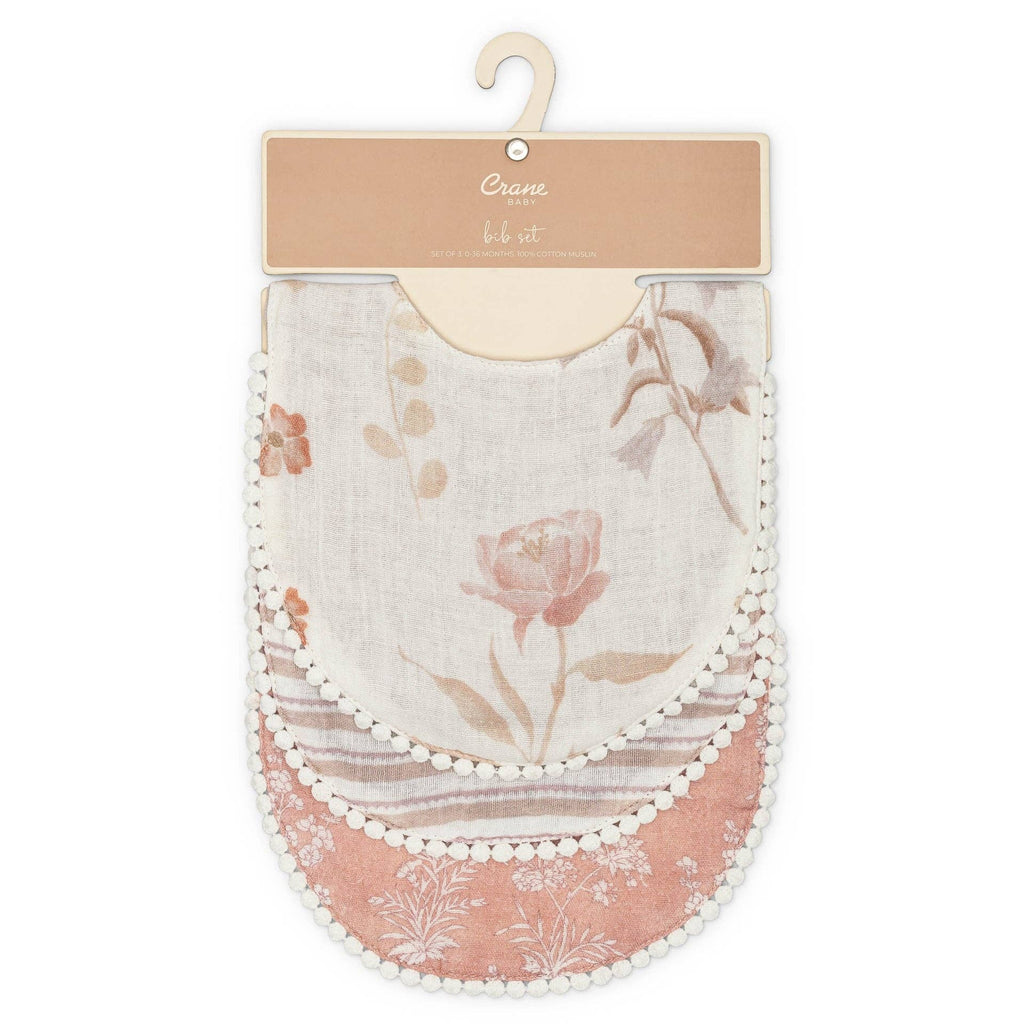 Violet Floral Cotton Baby Bib Set (3 Pack)