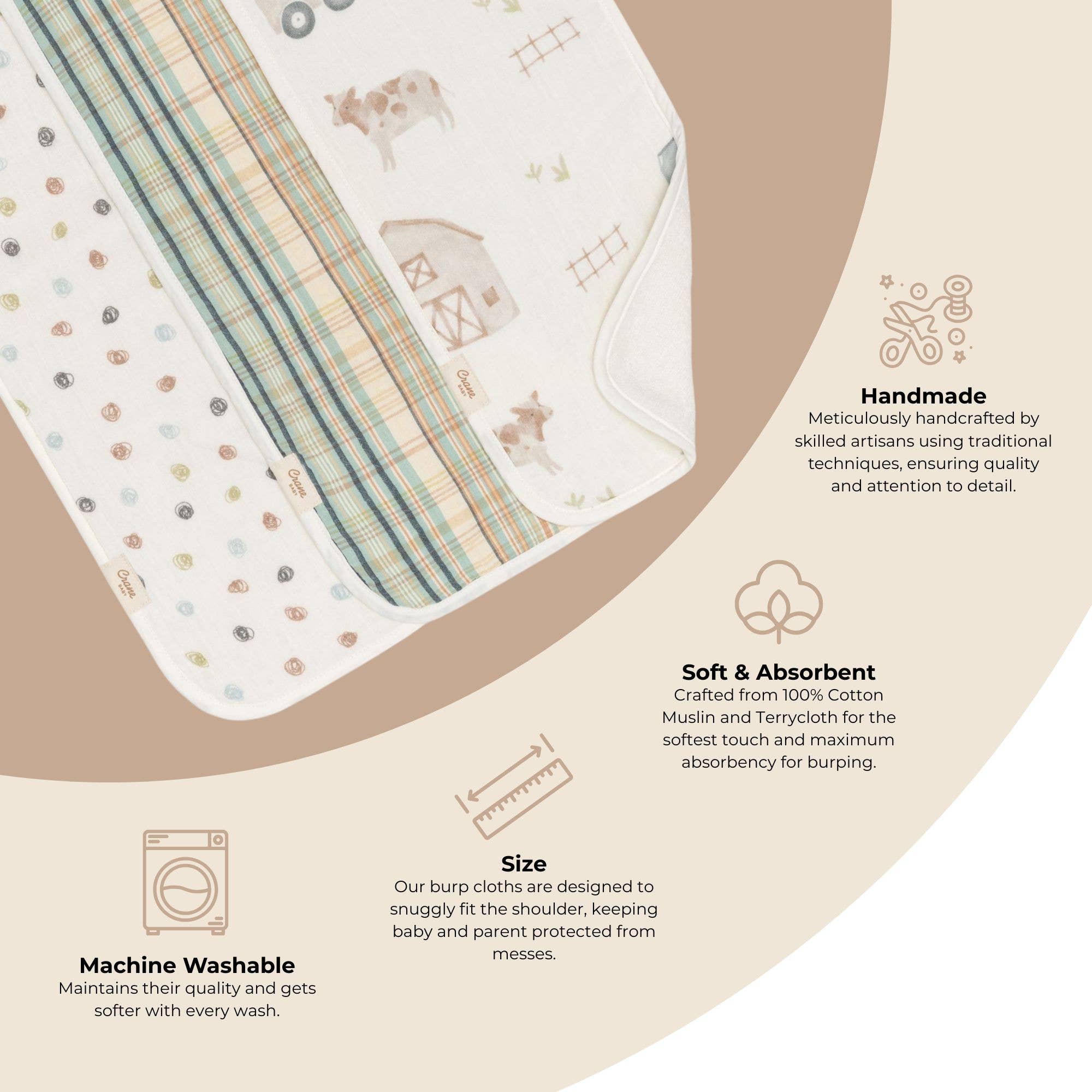 Charlie 3-pc. Farmhouse Tractor Burp Cloth Set