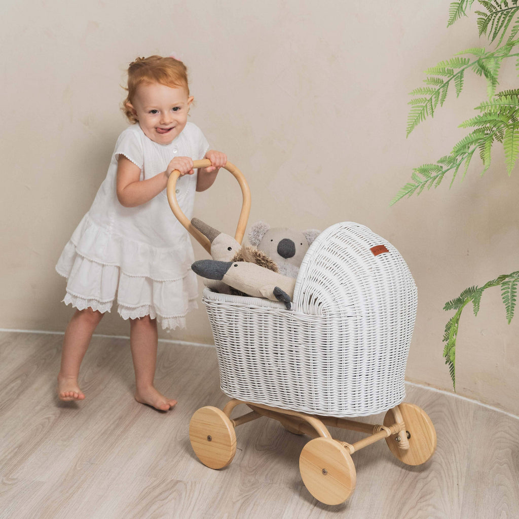 Handcrafted - Colette Doll Stroller (White) - Rattan Wicker