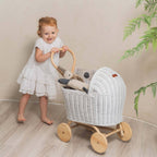 Handcrafted - Colette Doll Stroller (White) - Rattan Wicker