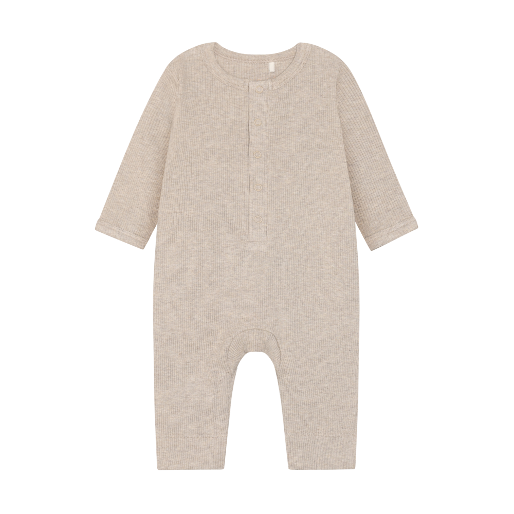 Melange Ribbed Long Sleeved Romper- Neutral