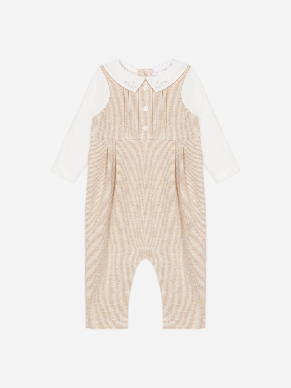 Beige Romper with Embroidered Collar