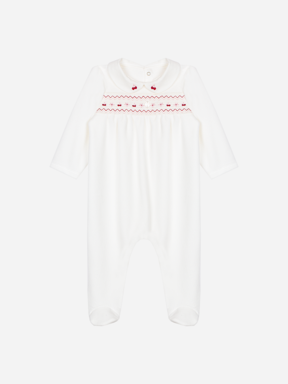 Ecru Babygrow with Cherry Embroidery
