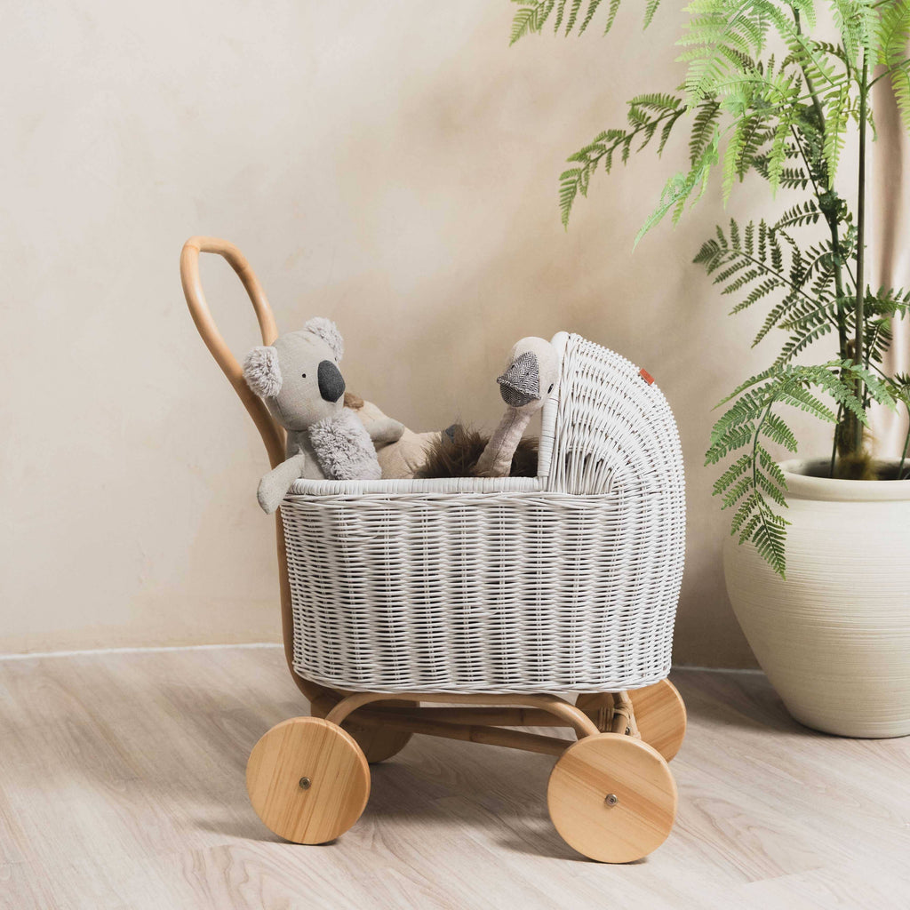 Handcrafted - Colette Doll Stroller (White) - Rattan Wicker