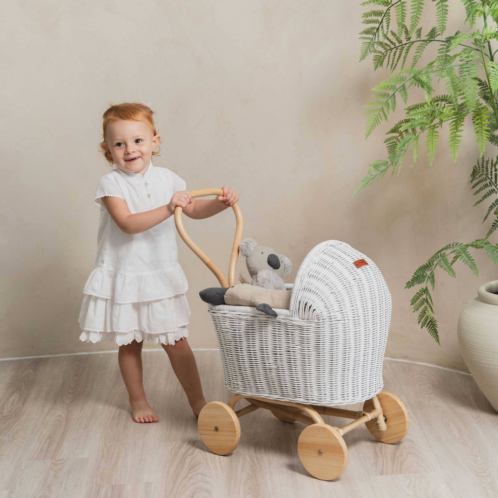 Handcrafted - Colette Doll Stroller (White) - Rattan Wicker