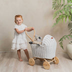 Handcrafted - Colette Doll Stroller (White) - Rattan Wicker