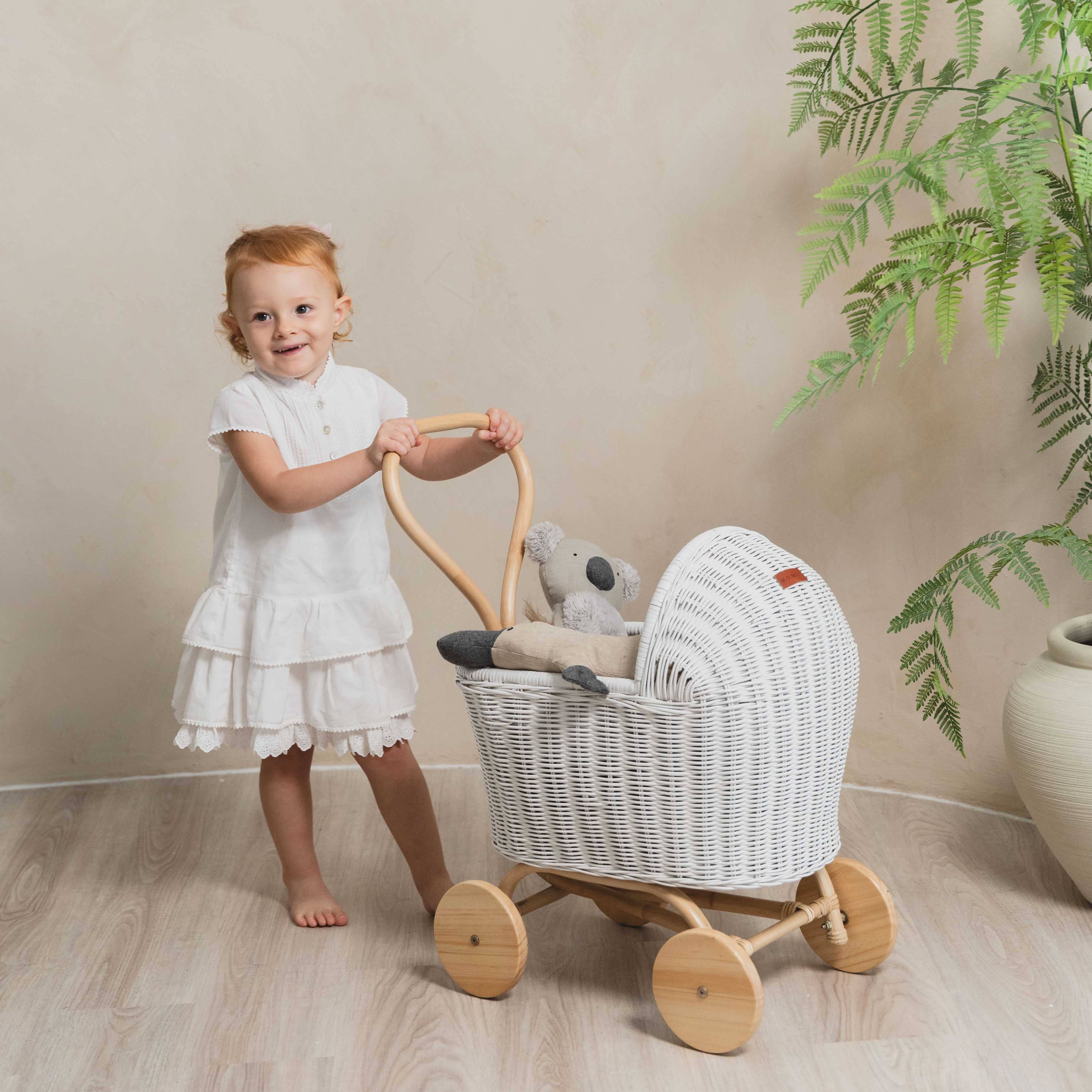 Handcrafted - Colette Doll Stroller (White) - Rattan Wicker