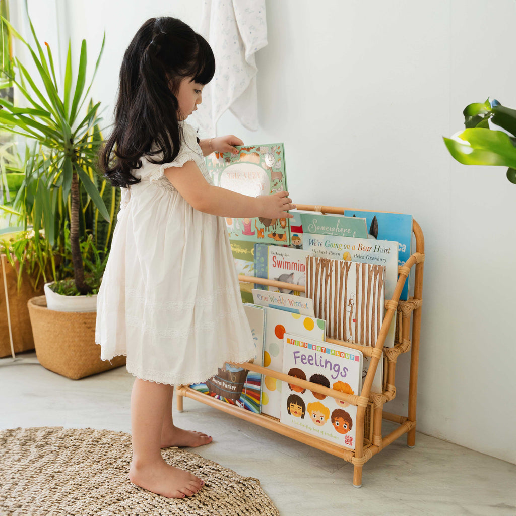 Handcrafted - Elena Kids Montessori Bookshelf -Rattan Wicker