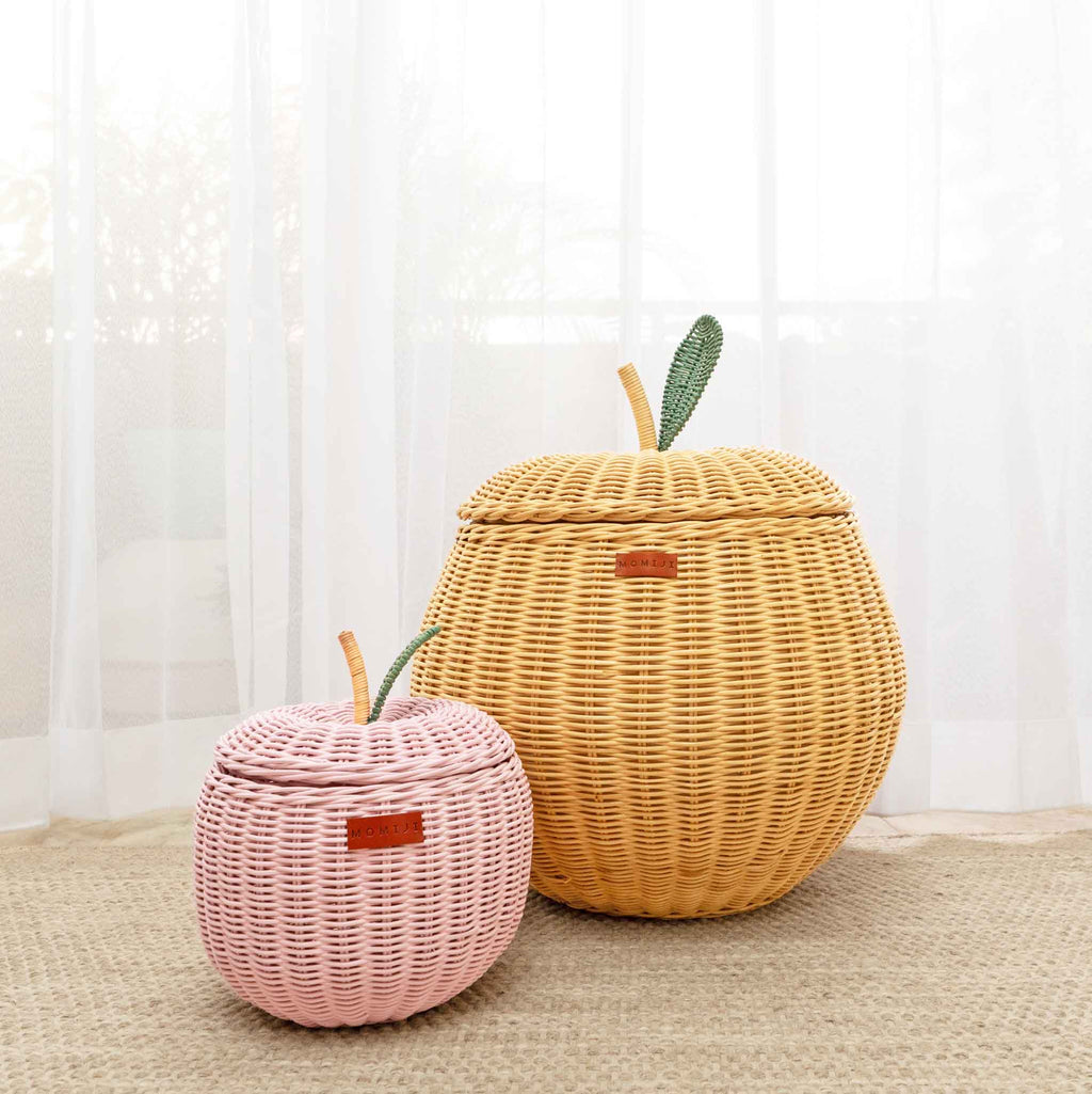 Handcrafted - Apple Basket (Pink) Small - Rattan Wicker