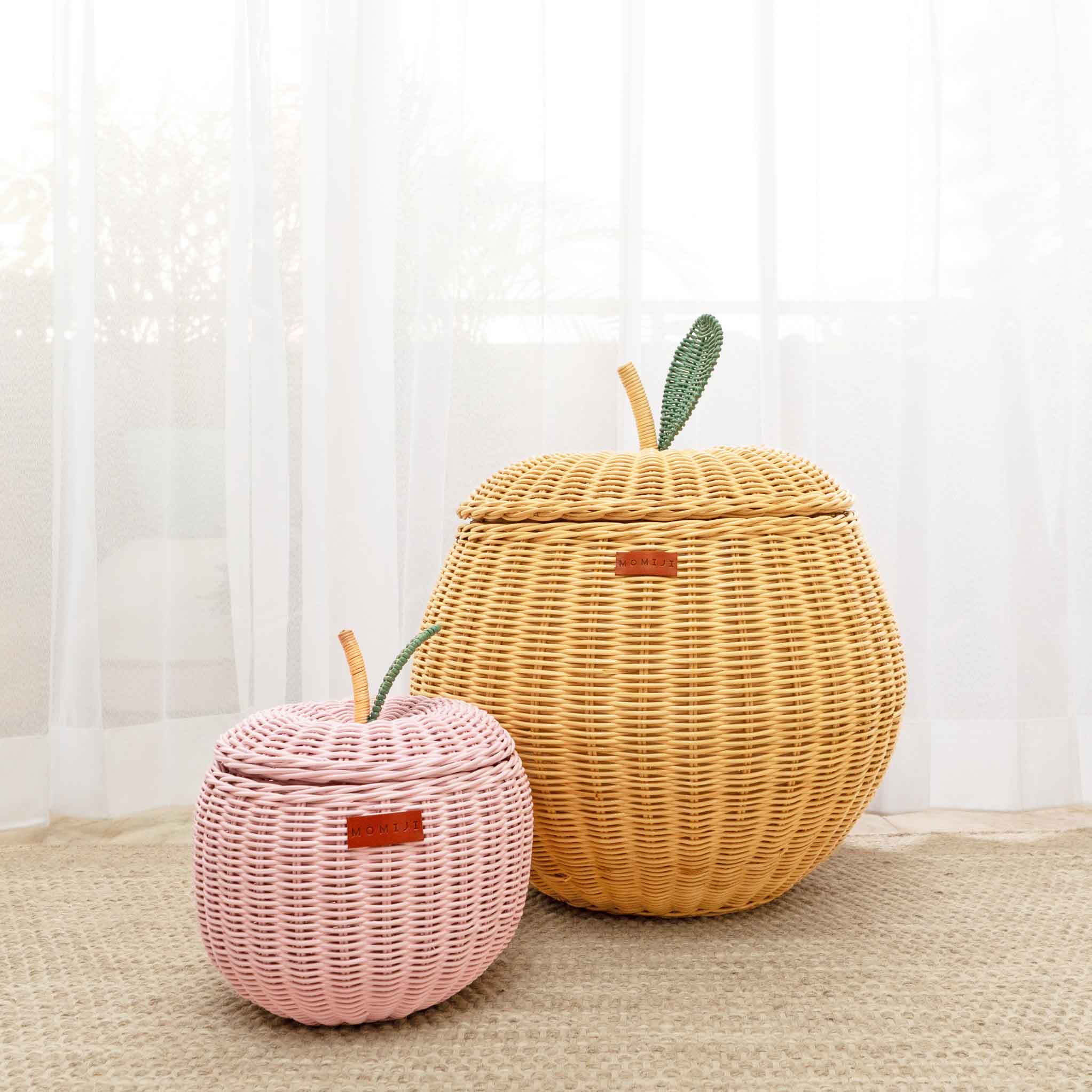 Handcrafted - Apple Basket (Pink) Small - Rattan Wicker