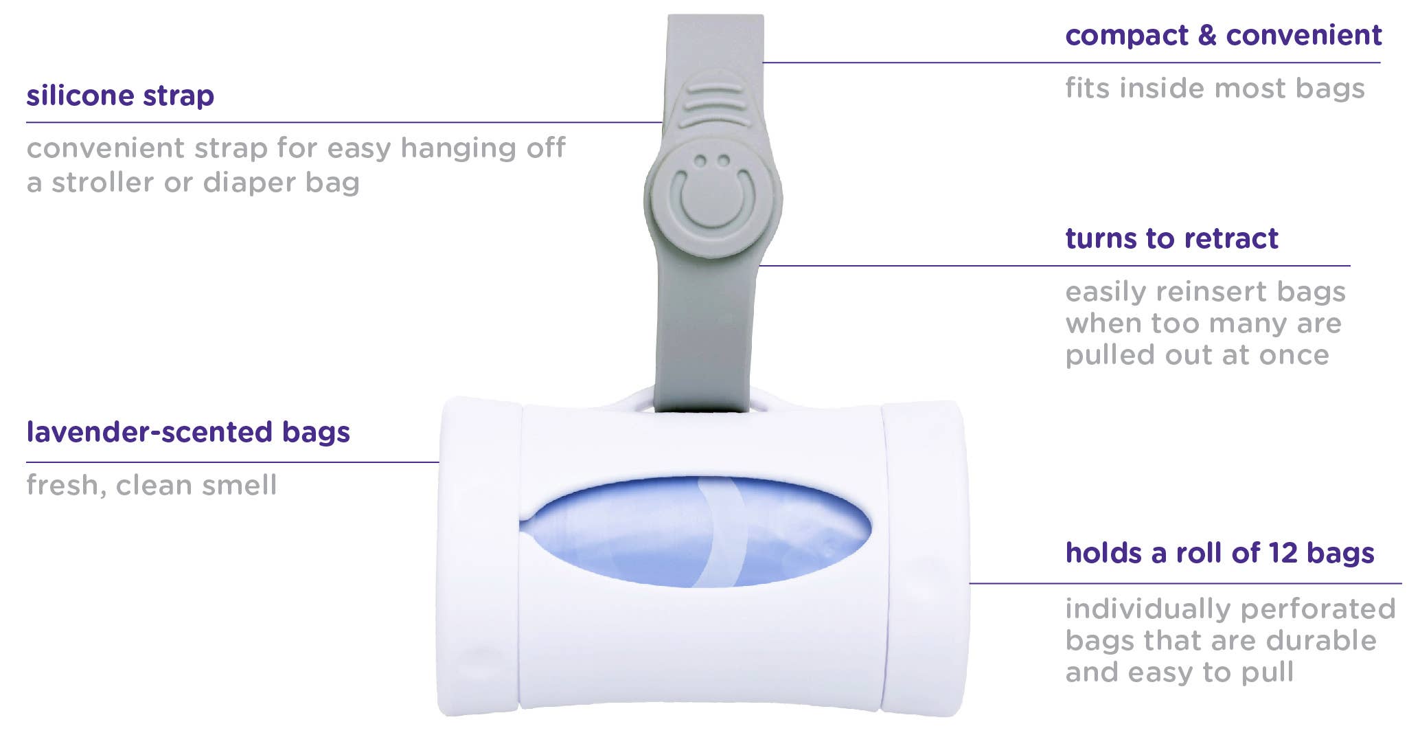 White Retractable On-the-Go Bag Dispenser
