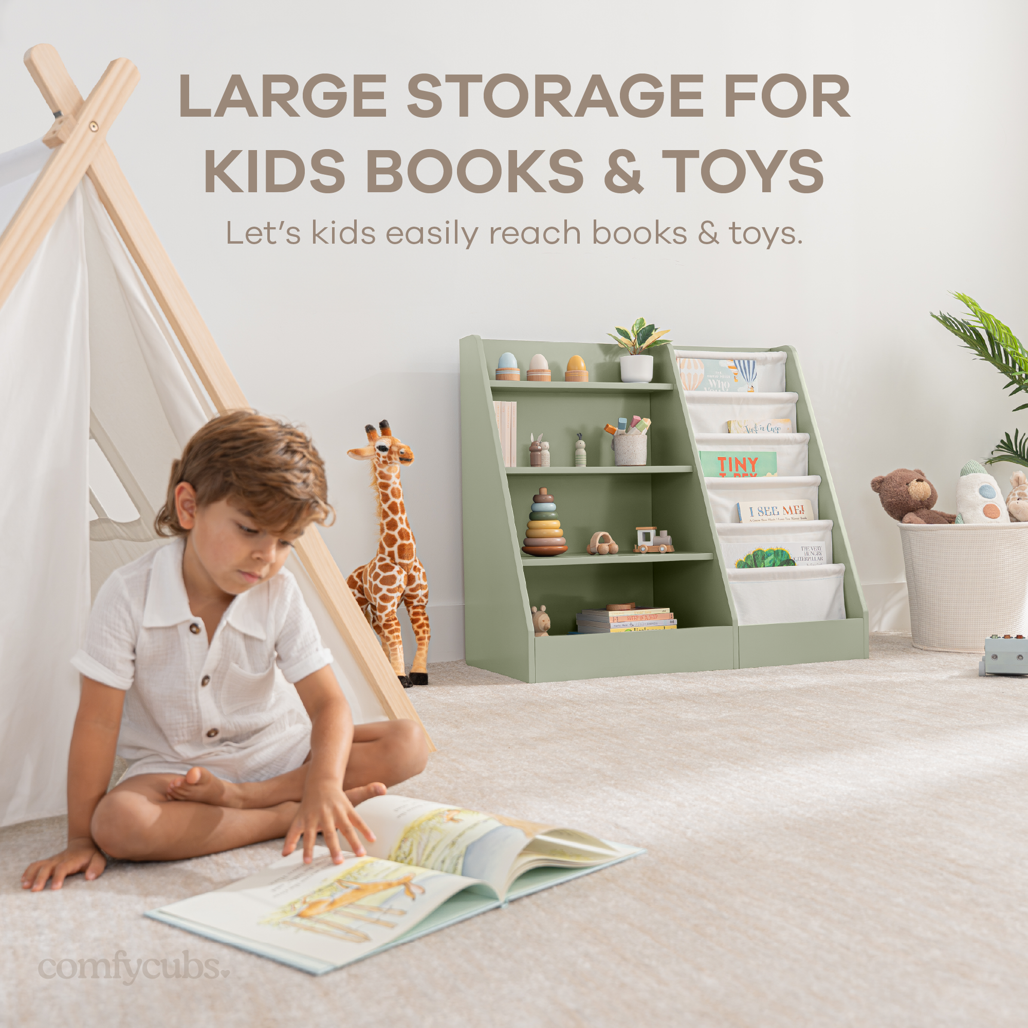 Kids Montessori Book Shelf, Shelves for Toys by Comfy Cubs