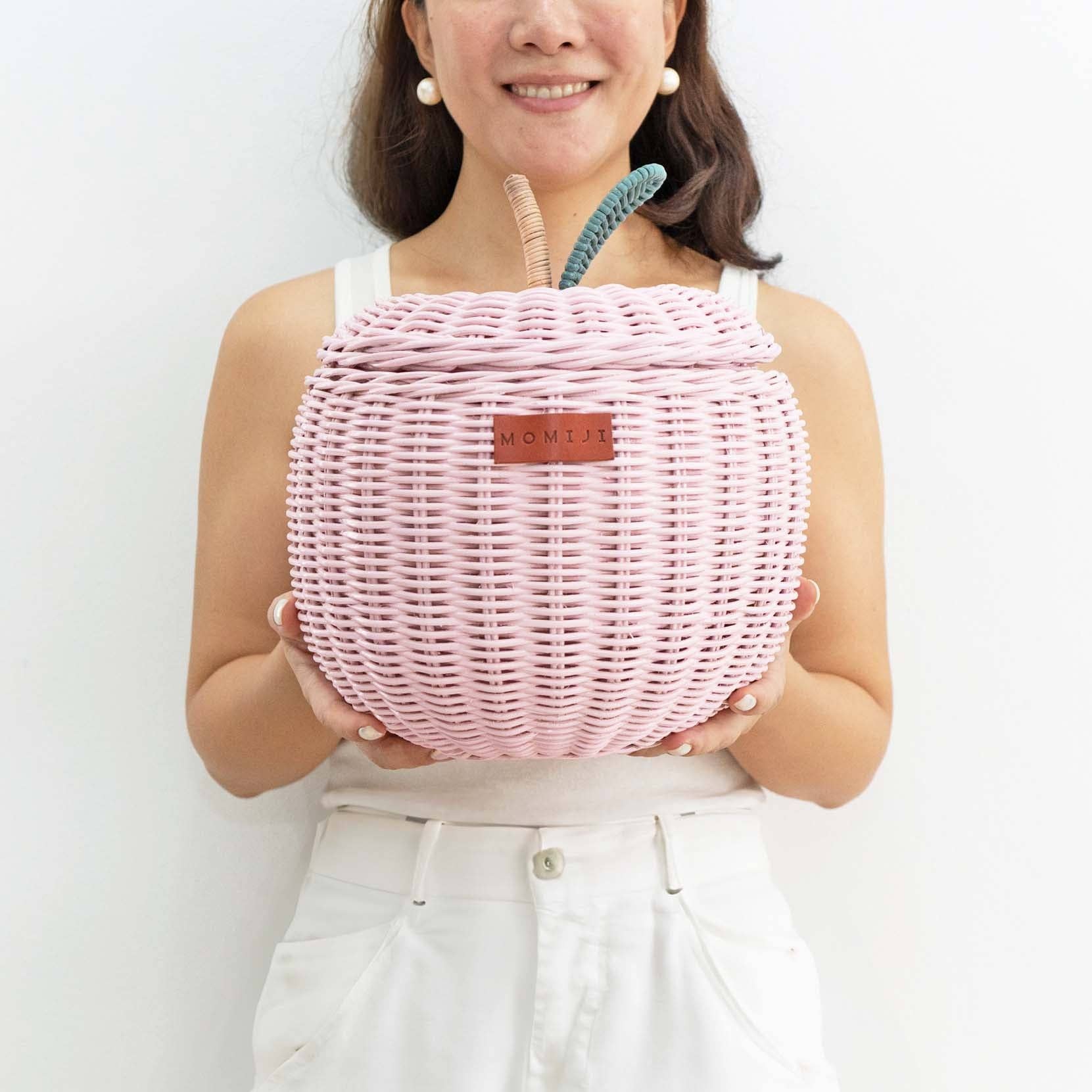 Handcrafted - Apple Basket (Pink) Small - Rattan Wicker