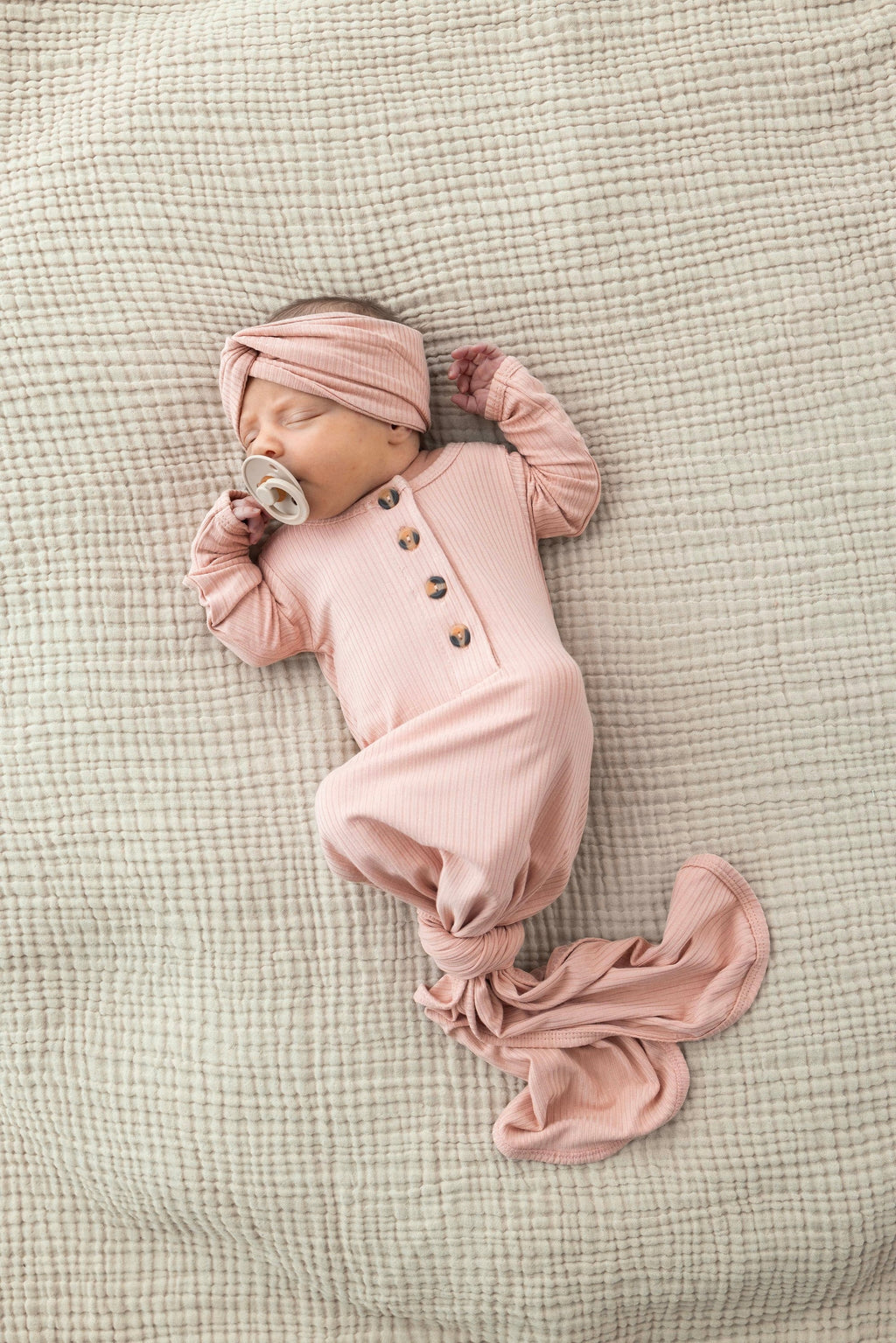 Audrey Ribbed Knotted Gown NB-3 Month