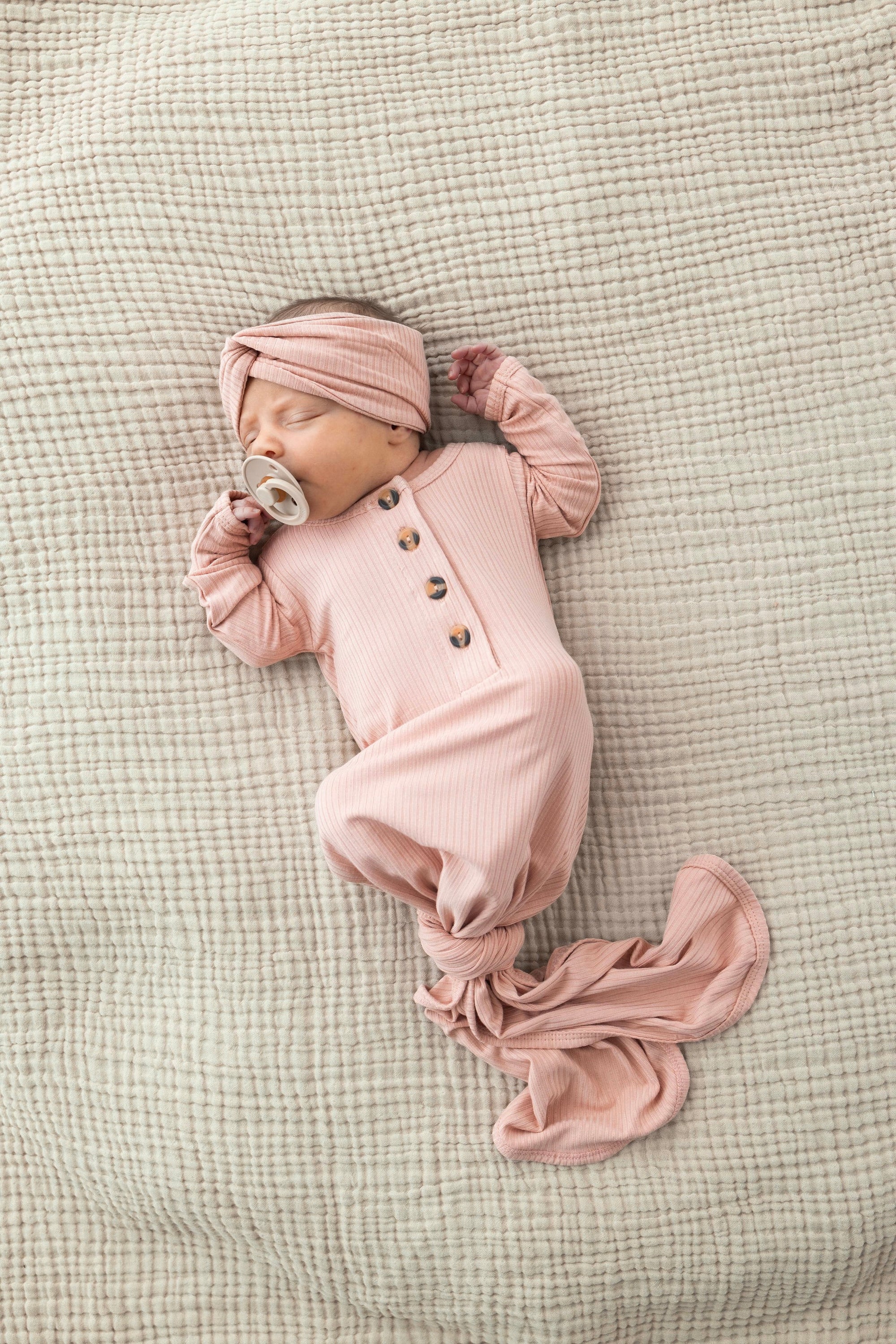 Audrey Ribbed Knotted Gown NB-3 Month