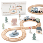 30-PC Wooden Train Set for Toddlers Ages 1+ by Comfy Cubs