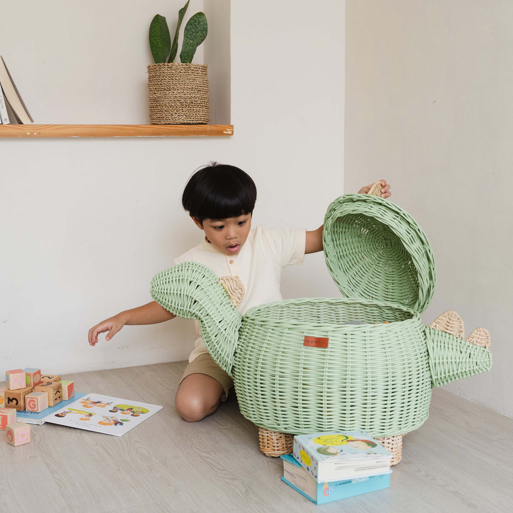 Handcrafted- Dinosaur Storage Basket (Large) -Rattan Wicker