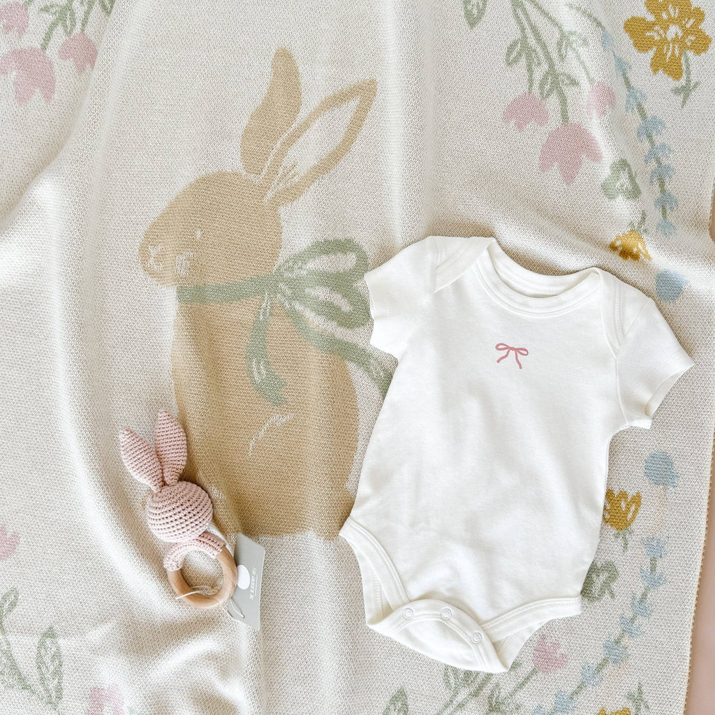 Set Pastel Floral Blanket Hat Rattle Bunny Strawberry Baby