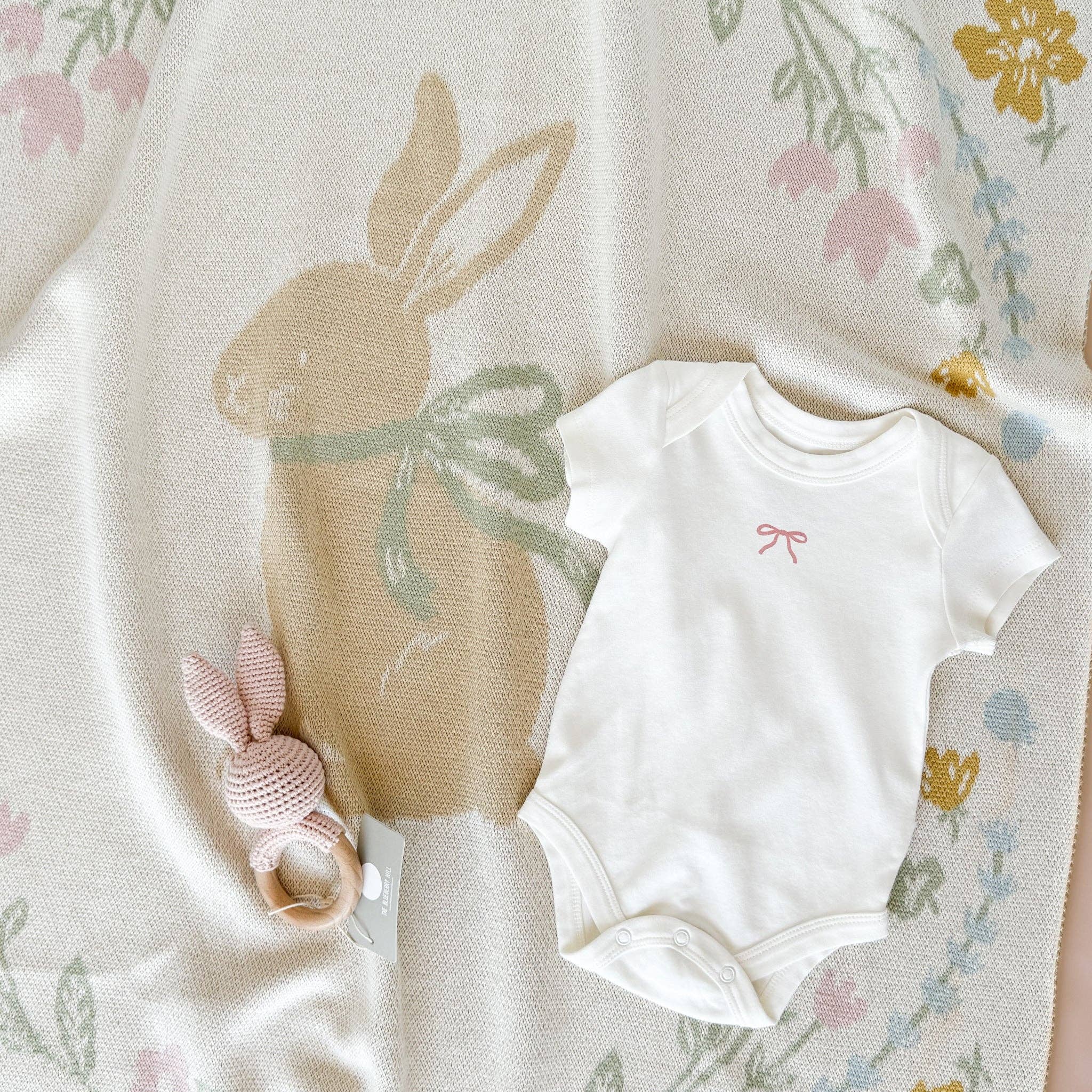 Set Pastel Floral Blanket Hat Rattle Bunny Strawberry Baby
