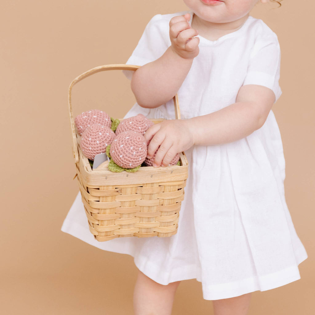Teether Strawberry Pink Crochet Rattle Baby Toy Spring