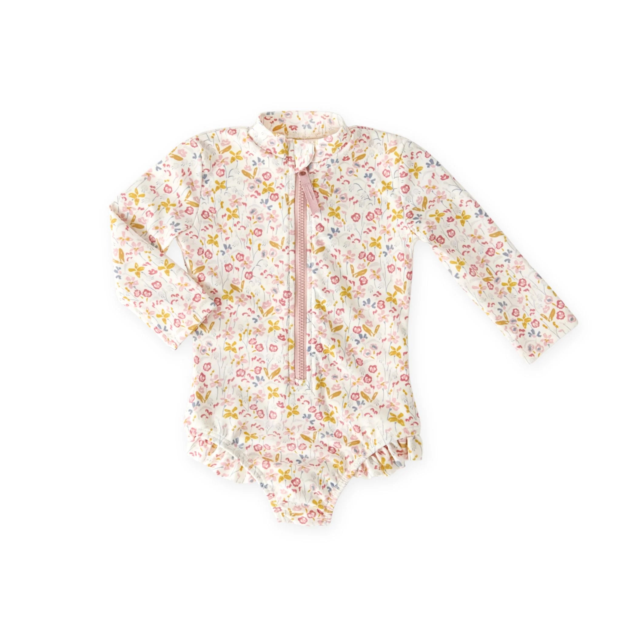 Swim Long Sleeve Hip Ruffle One-Piece- Floret