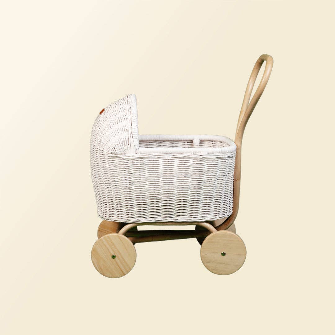 Handcrafted - Colette Doll Stroller (White) - Rattan Wicker