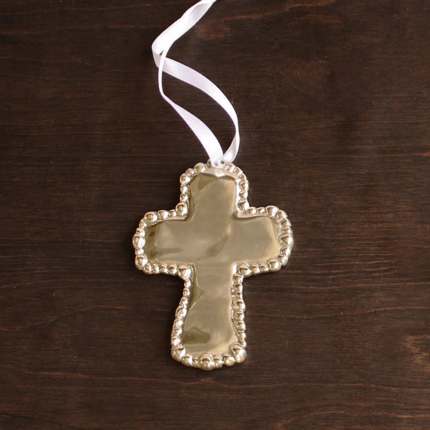 Sierra Modern Organic Pearl Cross Ornament (Shiny Gold)