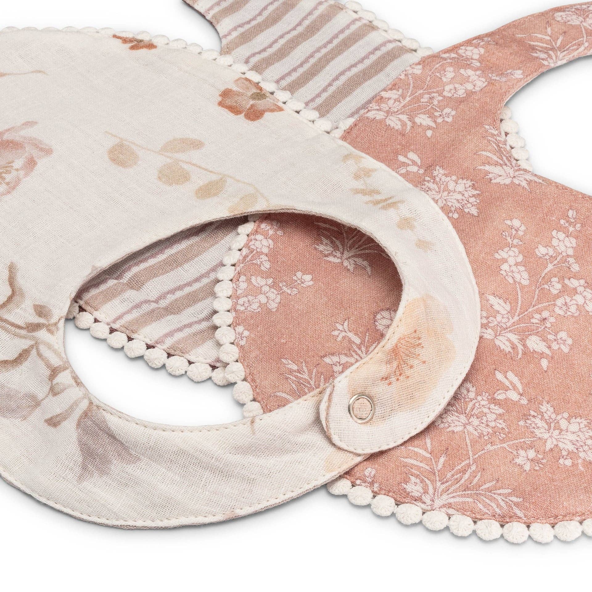 Violet Floral Cotton Baby Bib Set (3 Pack)