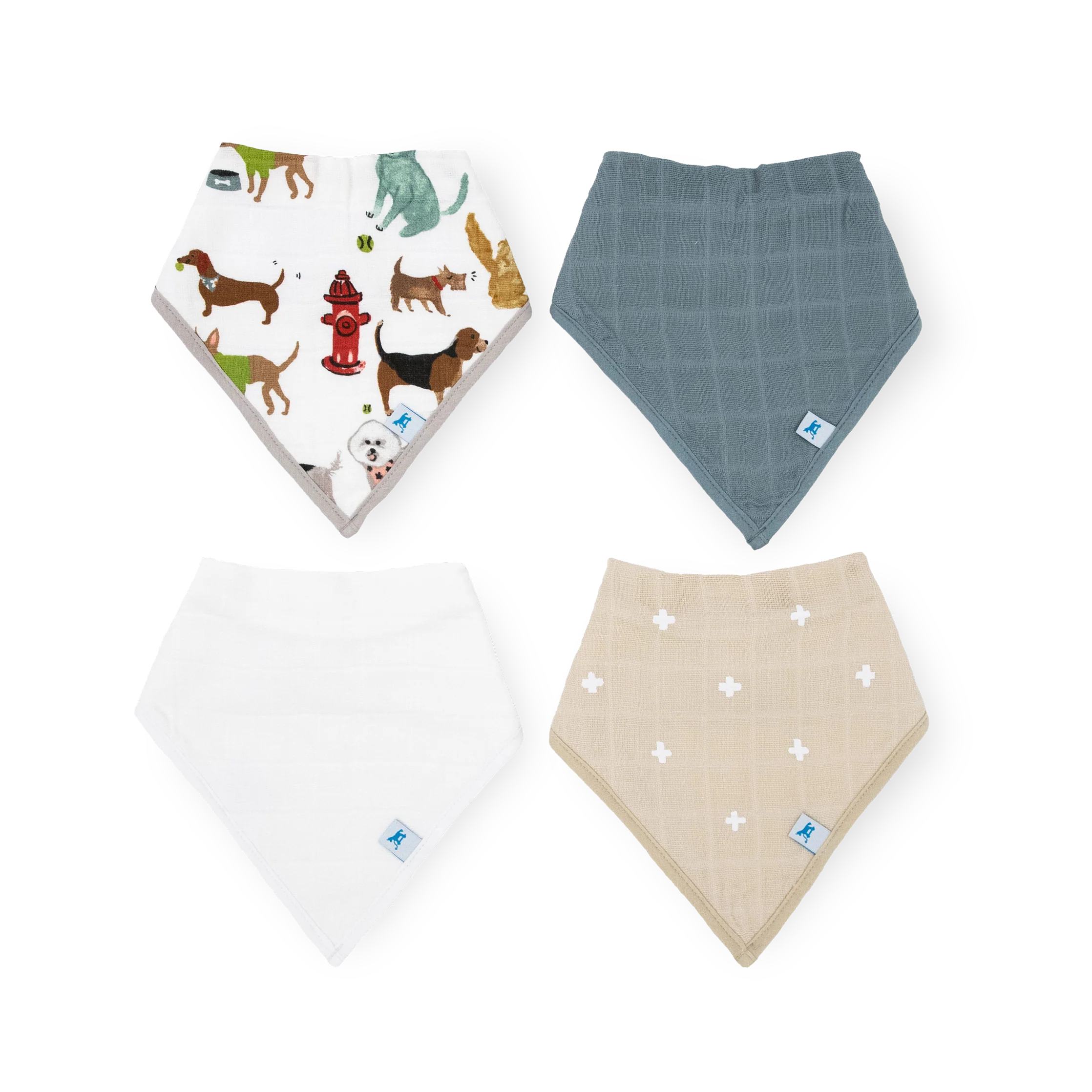 Cotton Muslin Bandana Bib 4 Pack- Woof